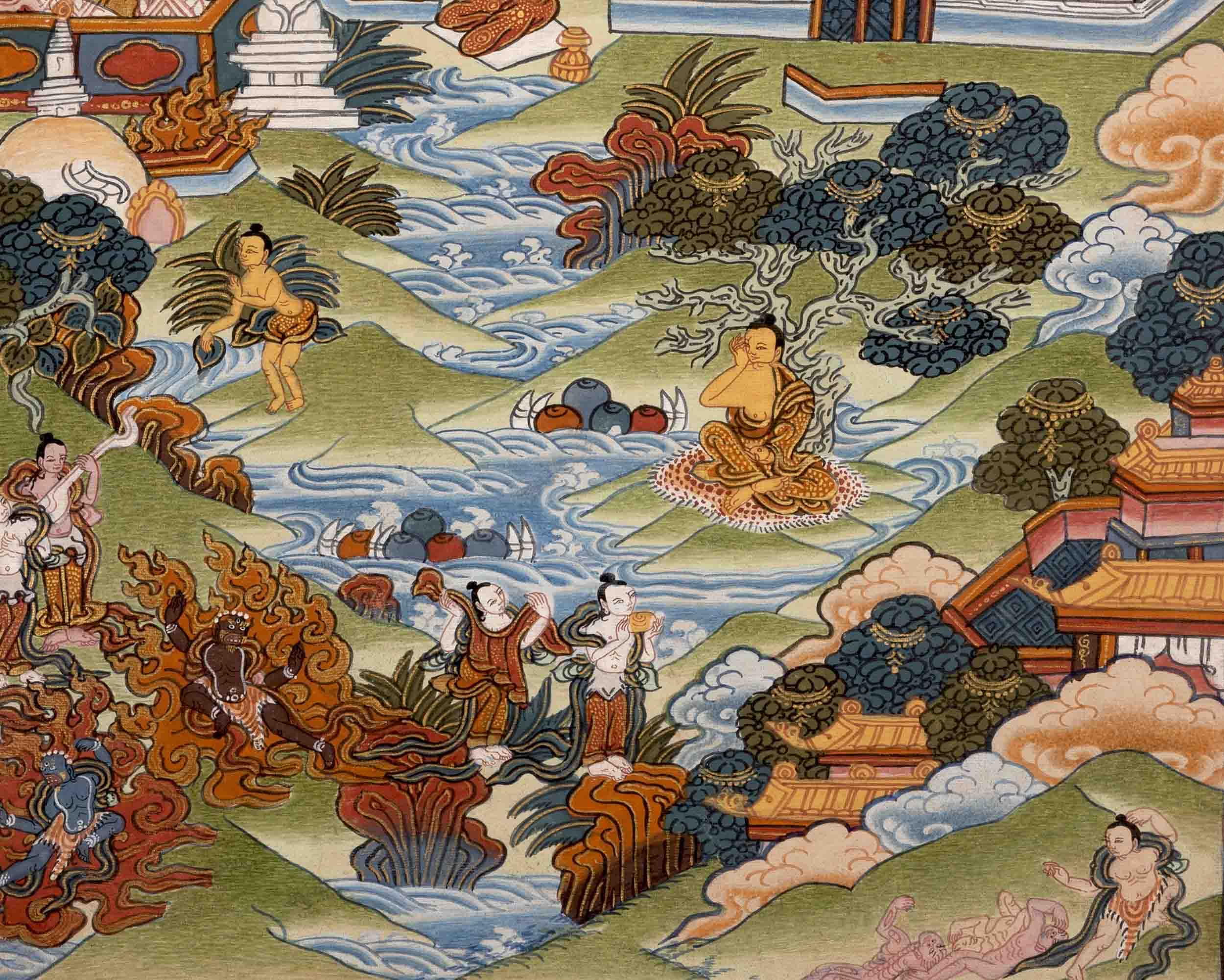 Buddha life Story Vintage Thangka | Religious Buddhist Art | Wall Decors
