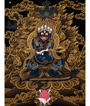 Sakya Mahakala Thangka | Hand painted Tibetan Black And Gold Thangka