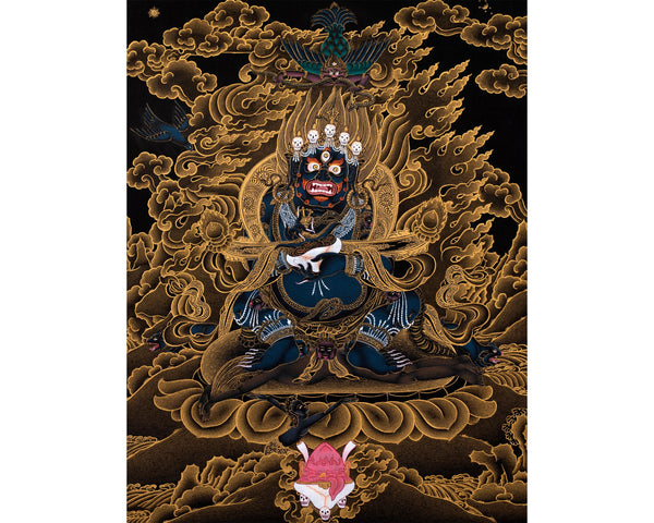 Sakya Mahakala Thangka | Hand painted Tibetan Black And Gold Thangka