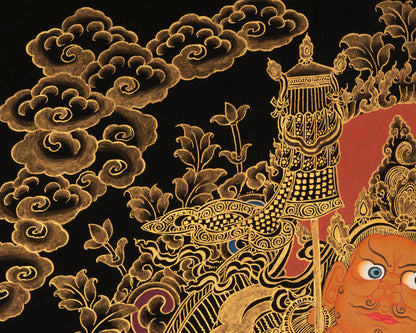 Gold Dzambala Thangka | Tibetan Buddhist Wall Decoration