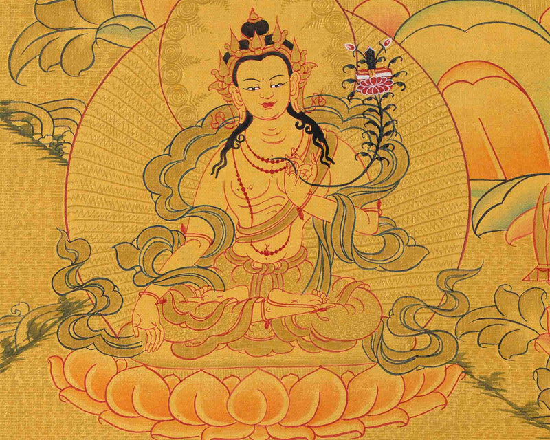 Full 24K Gold Manjushree Thangka | Bodhisattva Of Wisdom