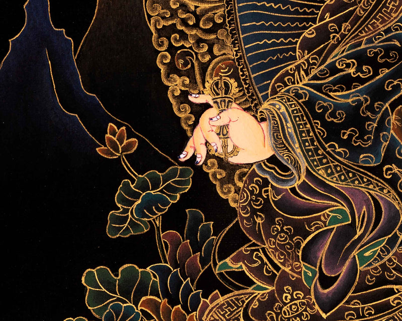 Small Gold on Black Thangka of Guru Rinpoche