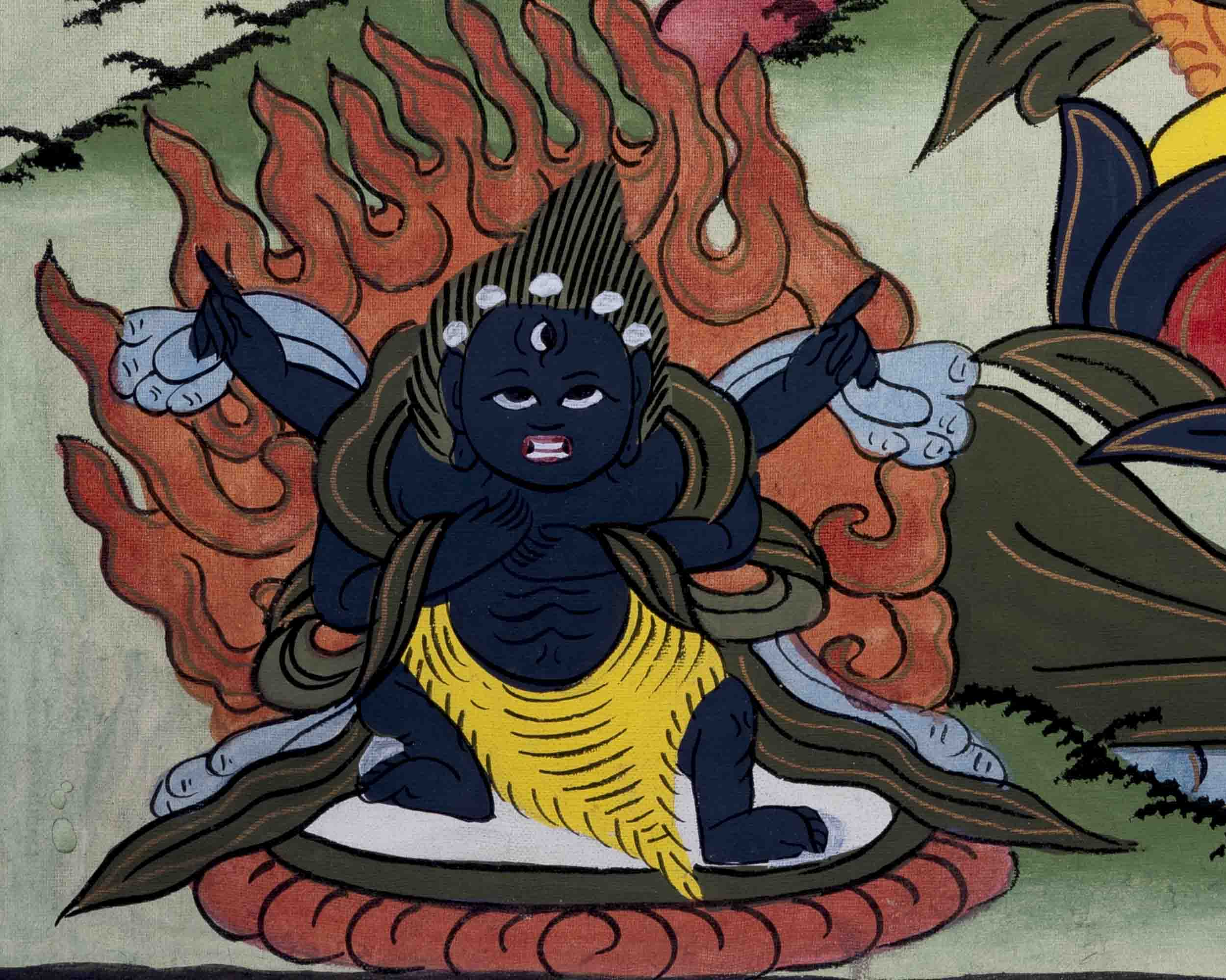 Old Avalokiteshvara Thangka | Followed By Mahakala & Bodhisattvas | Wall Decors