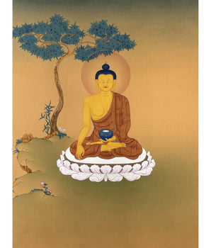 Shakyamuni Buddha, Vajrayana Thangka, Tibetan Thangka in Natural Stone Colors