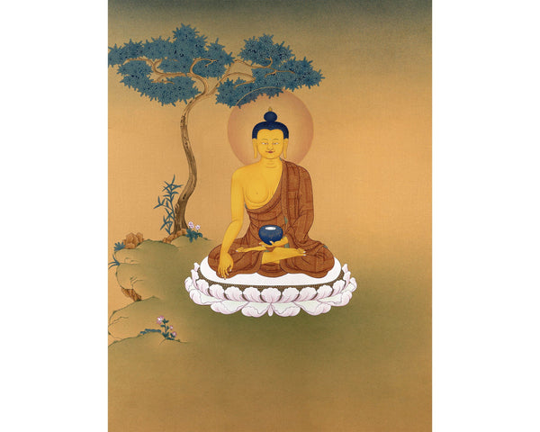 Shakyamuni Buddha, Vajrayana Thangka, Tibetan Thangka in Natural Stone Colors