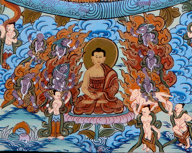Hand-Painted Mandala Thangka With Brocade | Wall Decor Painting