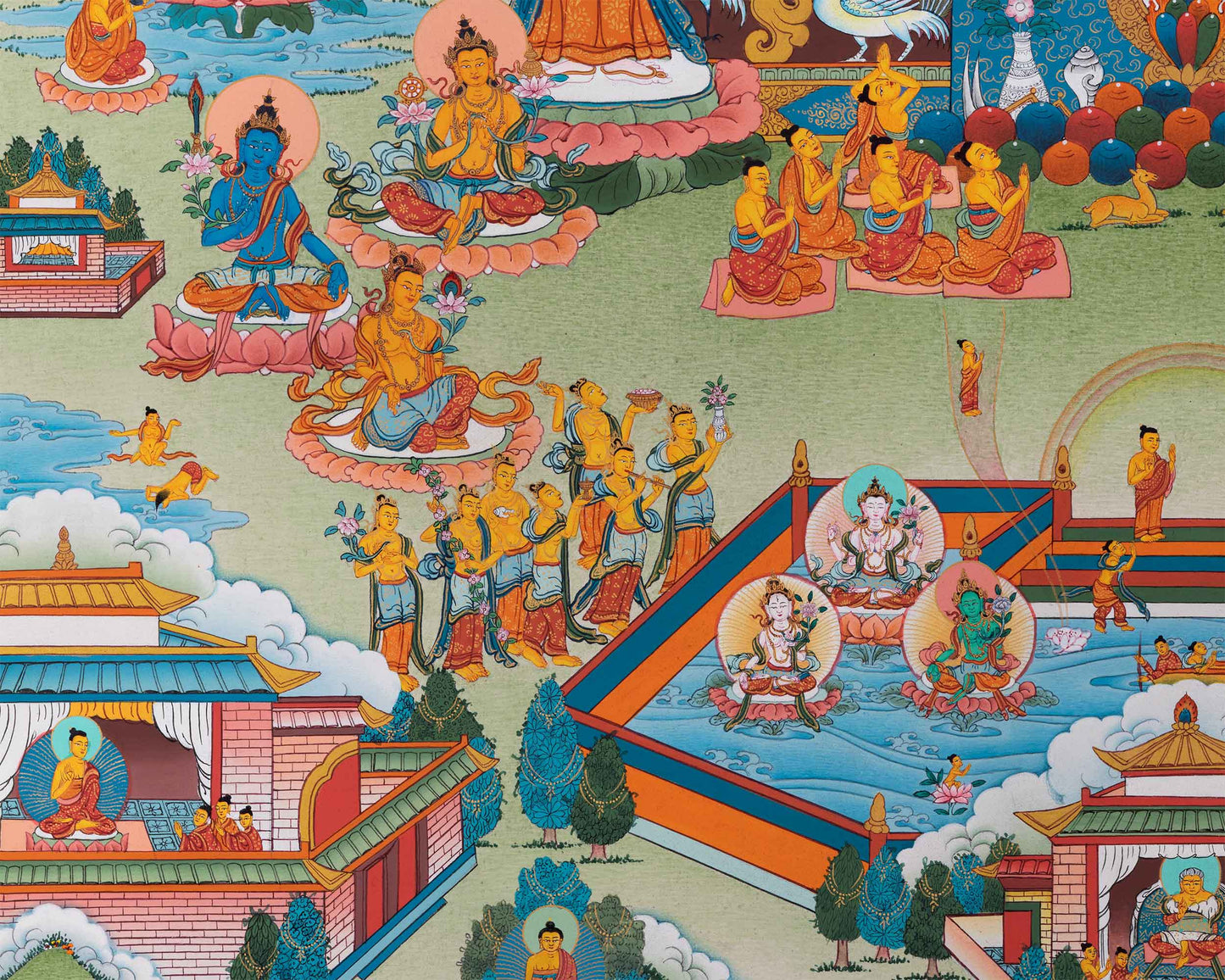 Amitabh Buddha Pure Land Thangka | Traditionally Hand-Painted Amitabha Singham Art