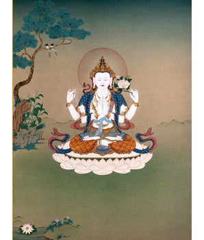 Avalokiteshvara, Chenrezig Thangka Painting, Traditional Karma Gadri Thangka