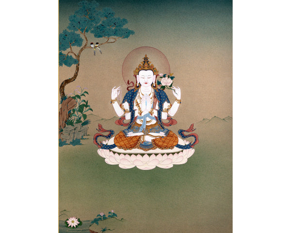 Avalokiteshvara, Chenrezig Thangka Painting, Traditional Karma Gadri Thangka