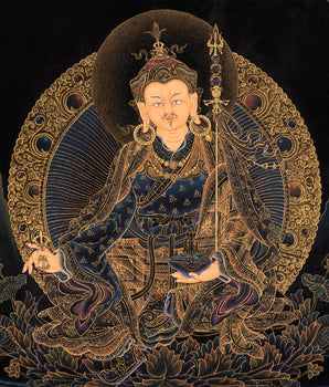Guru Rinpoche in Pure 24K gold Thangka, Nakthang Style Tibetan Painting