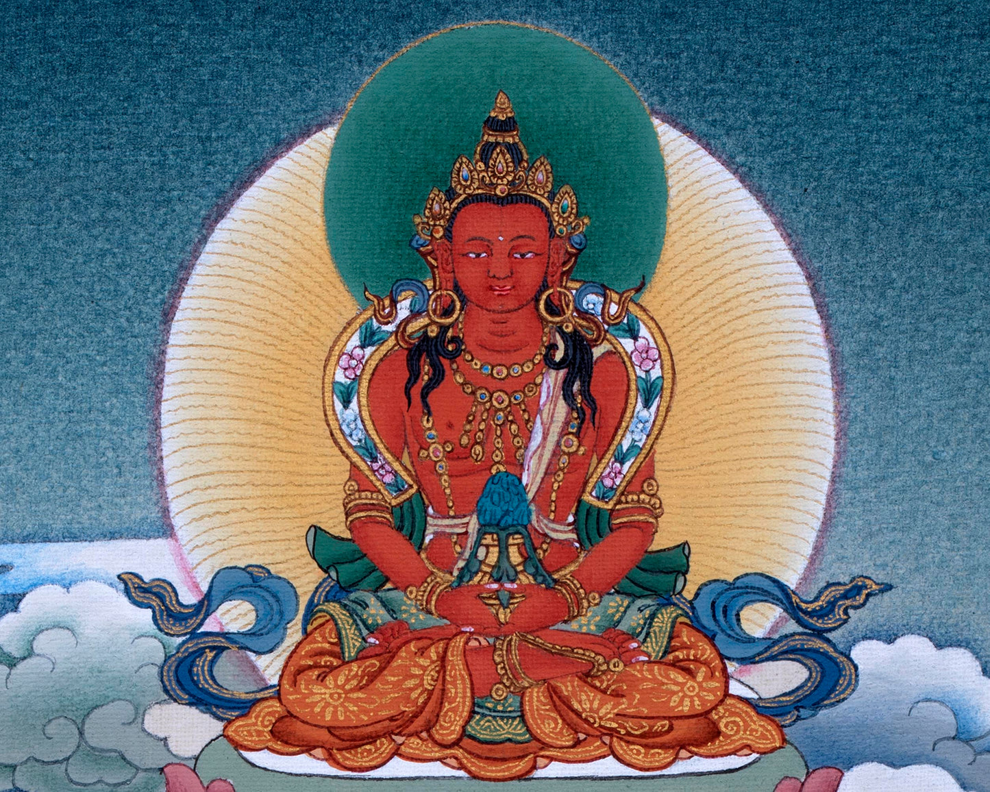 Namgyalma With Amitayus and White Tara Thangka Print | High Quality Giclee Canvas Print