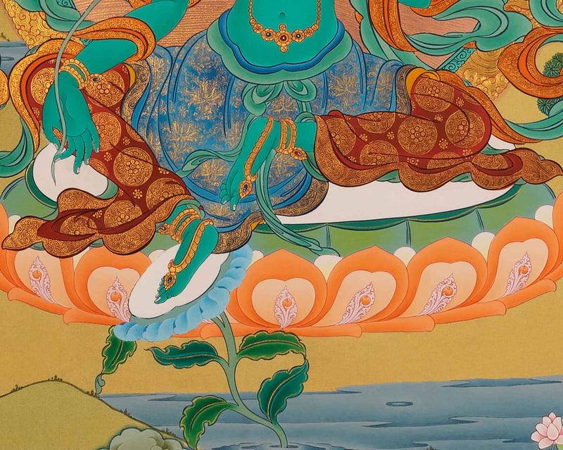 Green Tara Thangka | Hand-Painted Green Tara Thangka For Mantra Practice