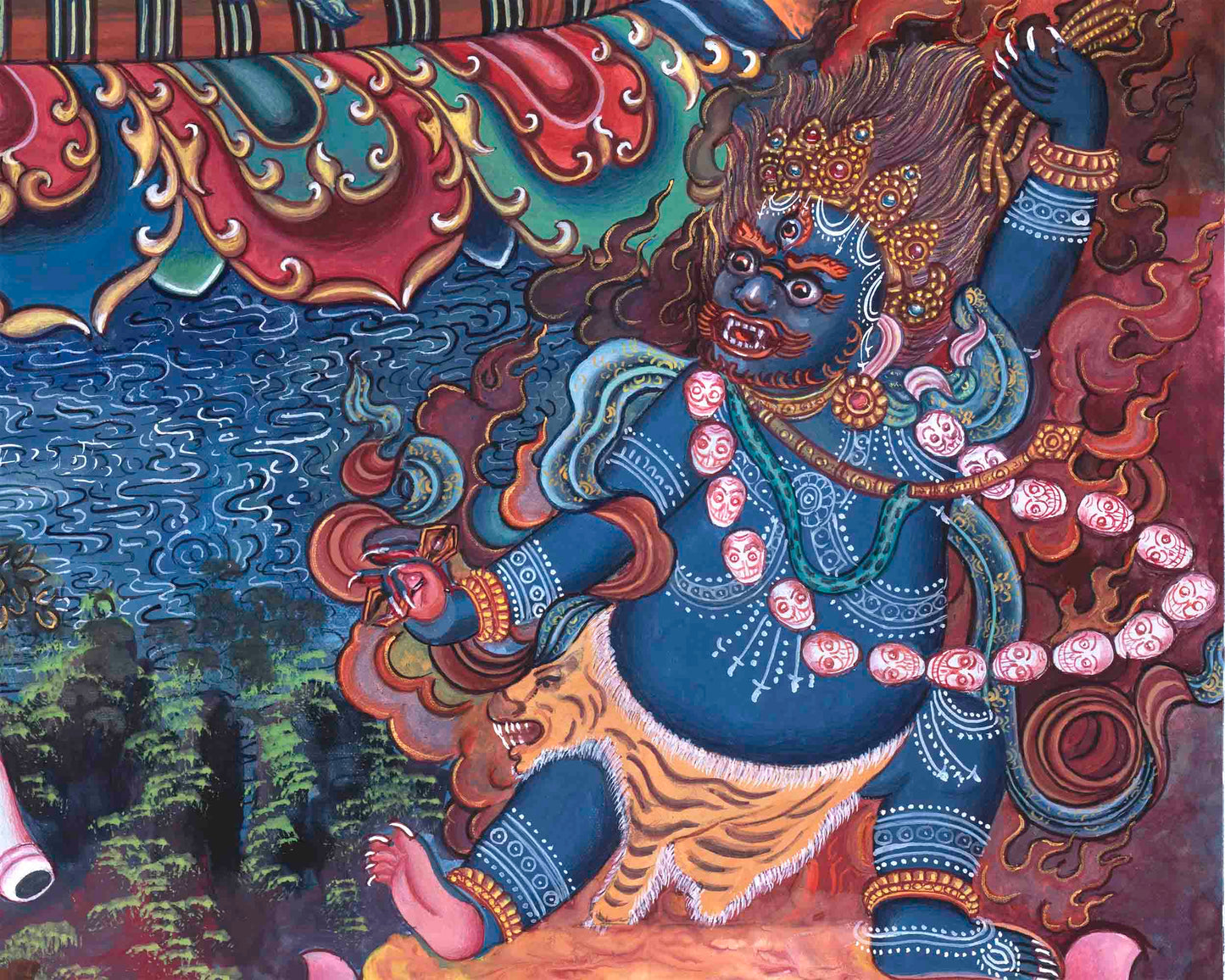 Mahakala Thangka Print | The Buddhist Wrathful Deity | Traditional Wall Decors