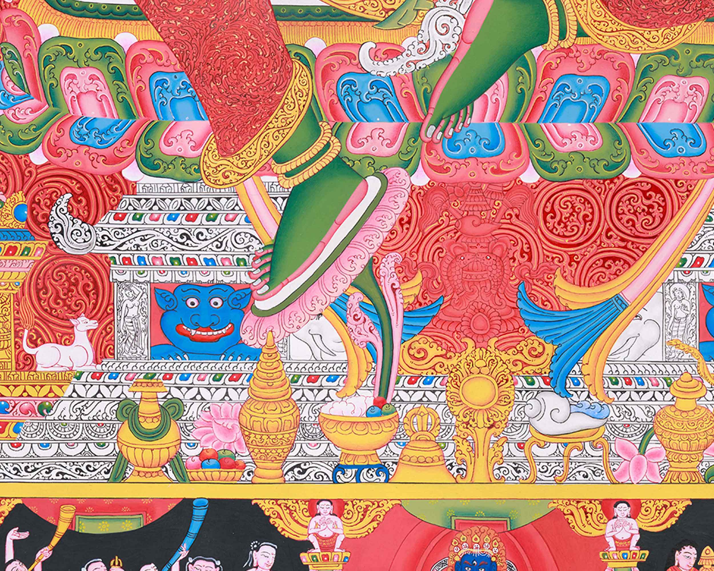 Green Tara and Divine Deities Thangka | Religious Hand Painted Art | Spiritual Decors