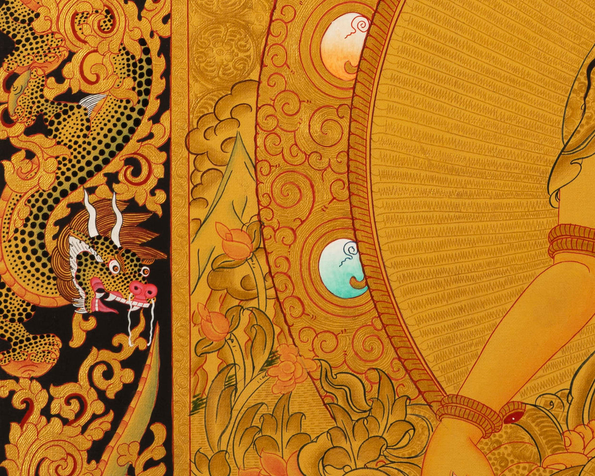 Medium Size White Tara | 24k Gold Painted Bodhisattva Painting