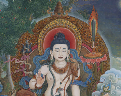 Simhanada Avalokiteshvara Seated On A Roaring Lion Print | Himalayan Art For Healing Practice