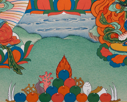 1000 Armed Chenrezig With Manjushri, Vajrapani and Amitabha | Thangka Print