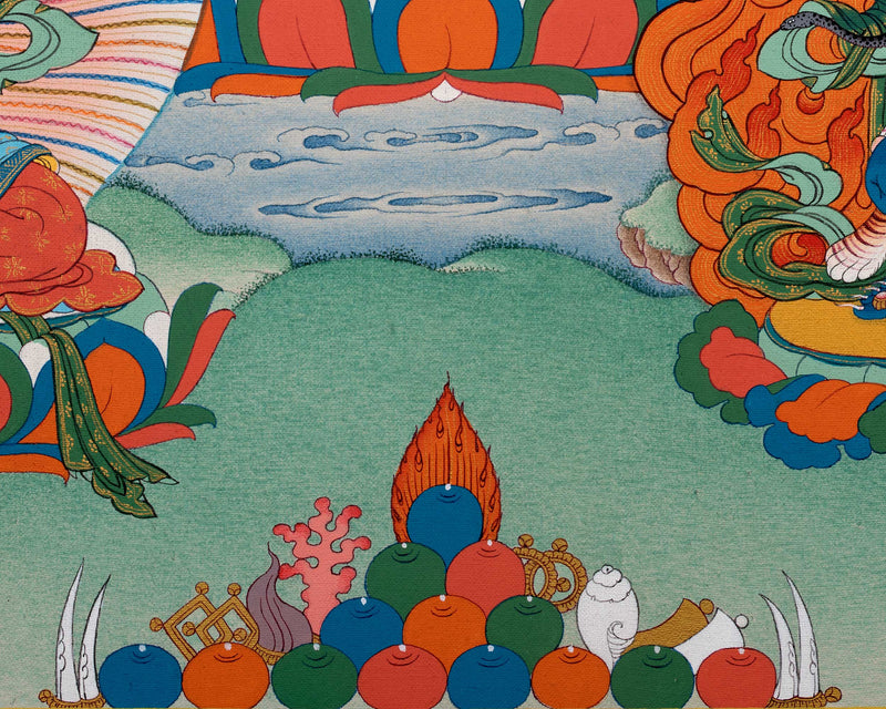 1000 Armed Chenrezig With Manjushri, Vajrapani and Amitabha | Thangka Print