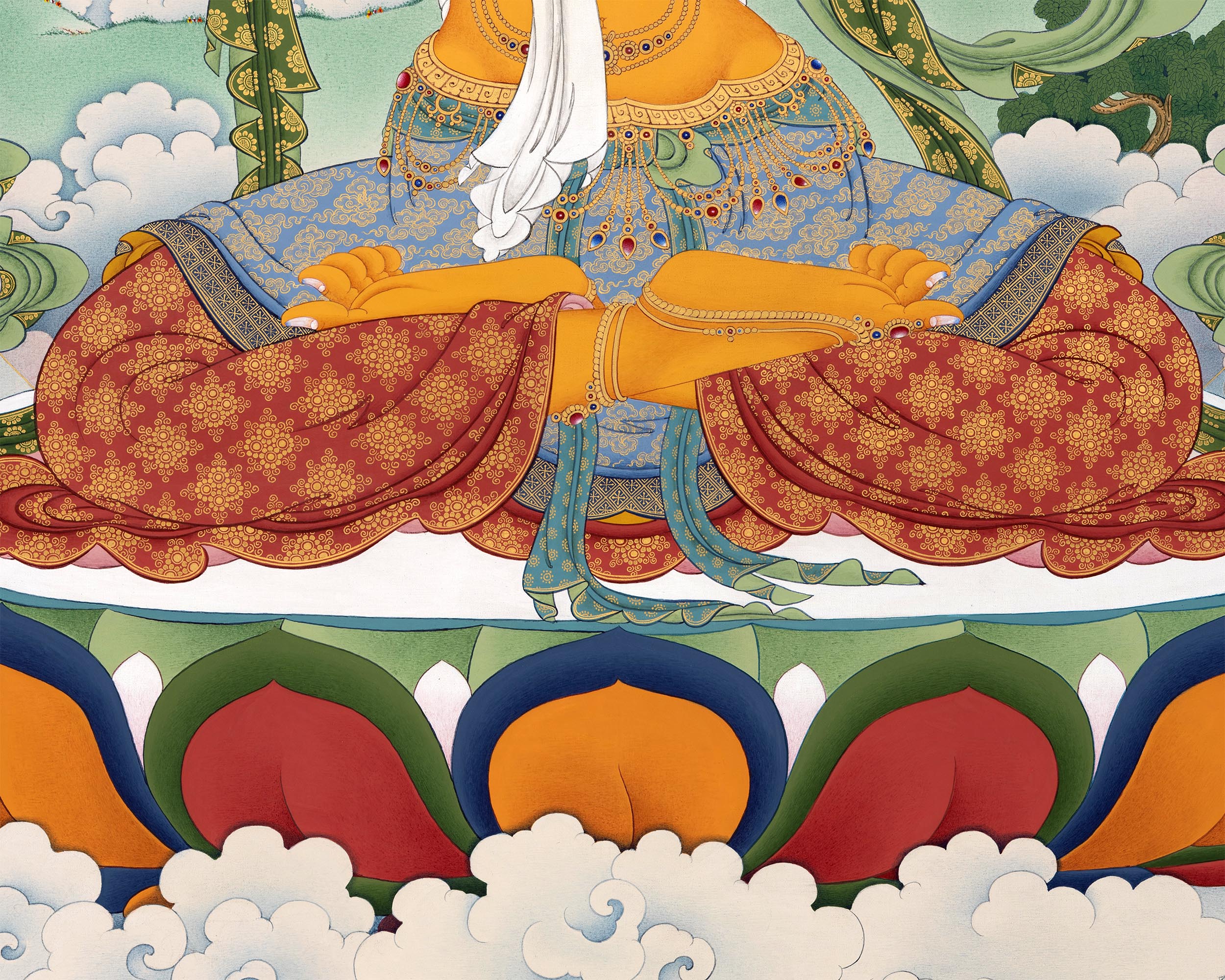 Manjushri Bodhisattva of Wisdom Thangka Print | Buddhist Painting For Living Room Decor