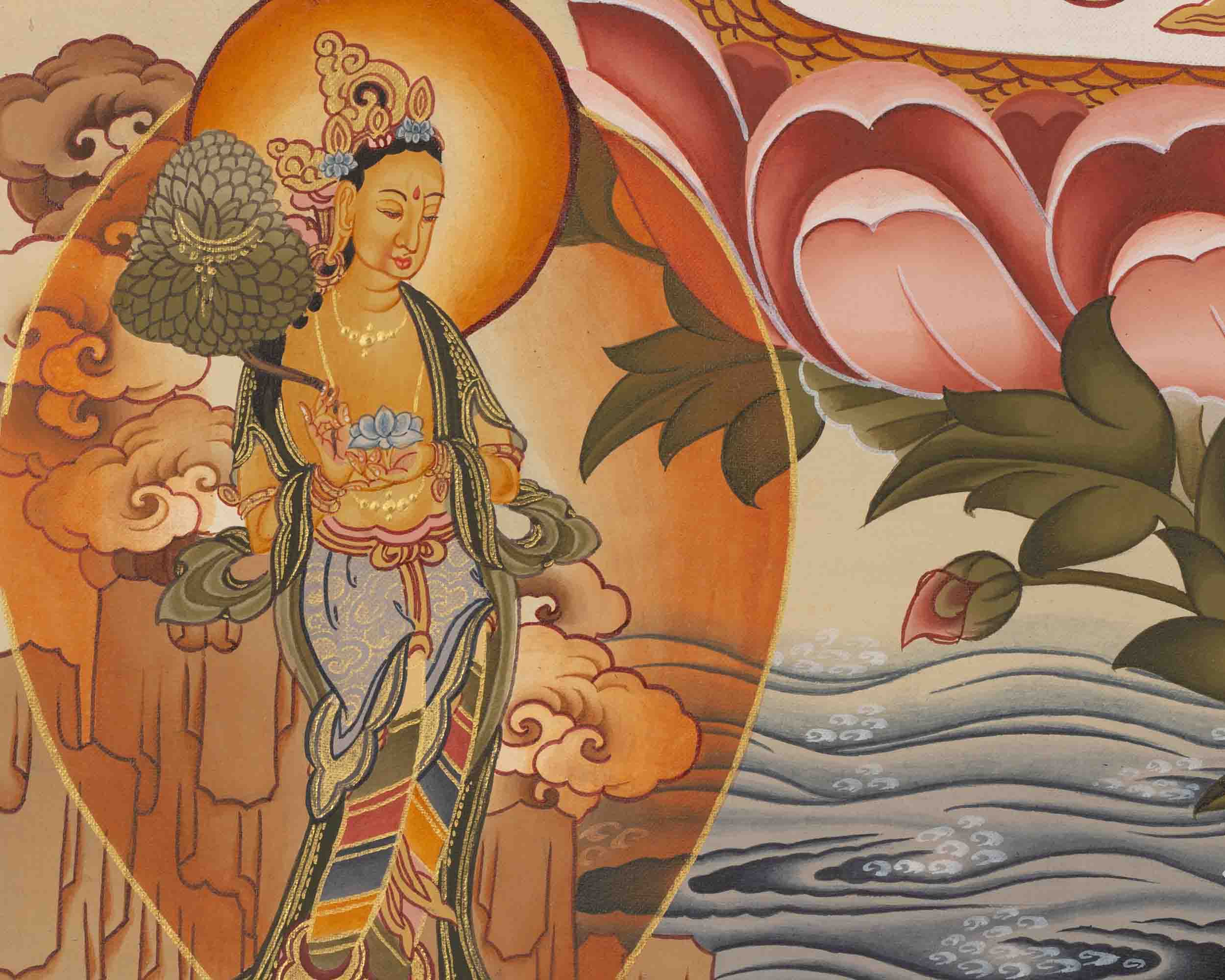 Female Bodhisattva Art | White Tara Thangka | Religious Wall Decors