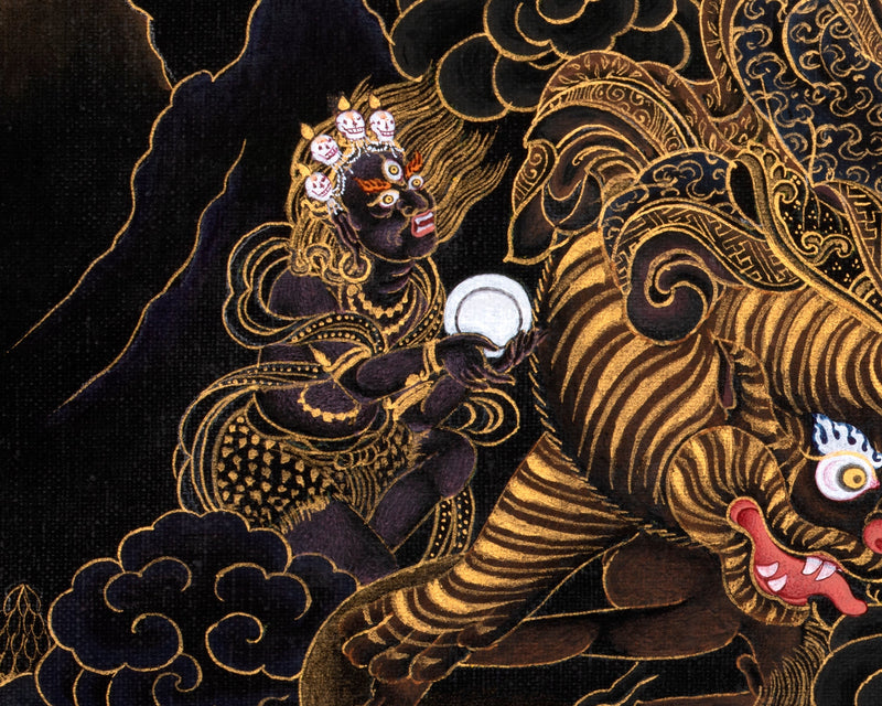 Dorje Drollo Thangka | Black And Gold Thanka | Tibetan Buddhist Deity