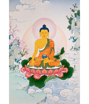 Buddha Shakyamuni Thangka | Traditional Karma Gadri Painting in Stone Colors