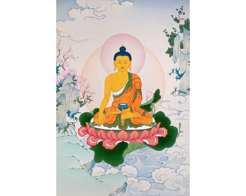 Buddha Shakyamuni Thangka | Traditional Karma Gadri Painting in Stone Colors