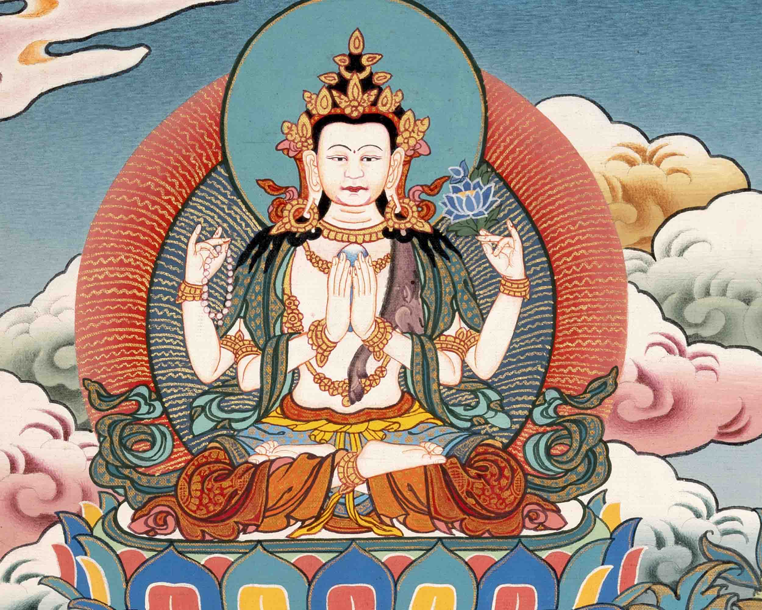 Hand-Painted White Thangka | Buddhist Tara Thangka