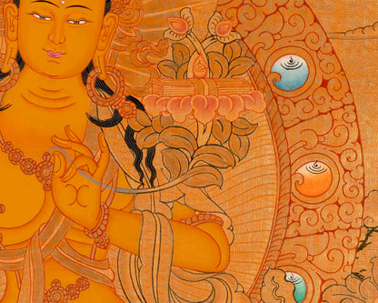 Gold Manjushri Thangka | Tibetan Buddhist Wall Decor Art