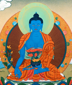 Medicine Buddha Thangka | Traditional 24K Gold Thangka Painting