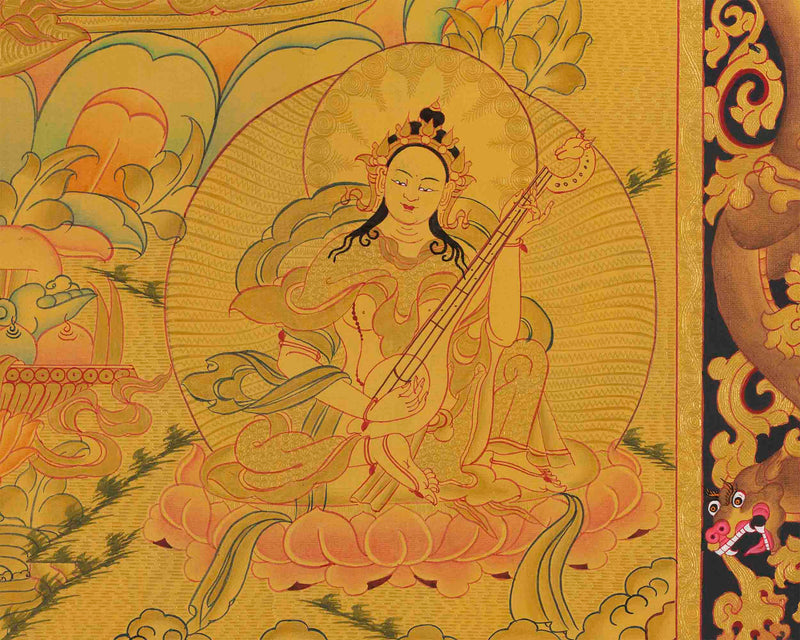 Full 24K Gold Green Tara Thangka | Wall Decoration Art