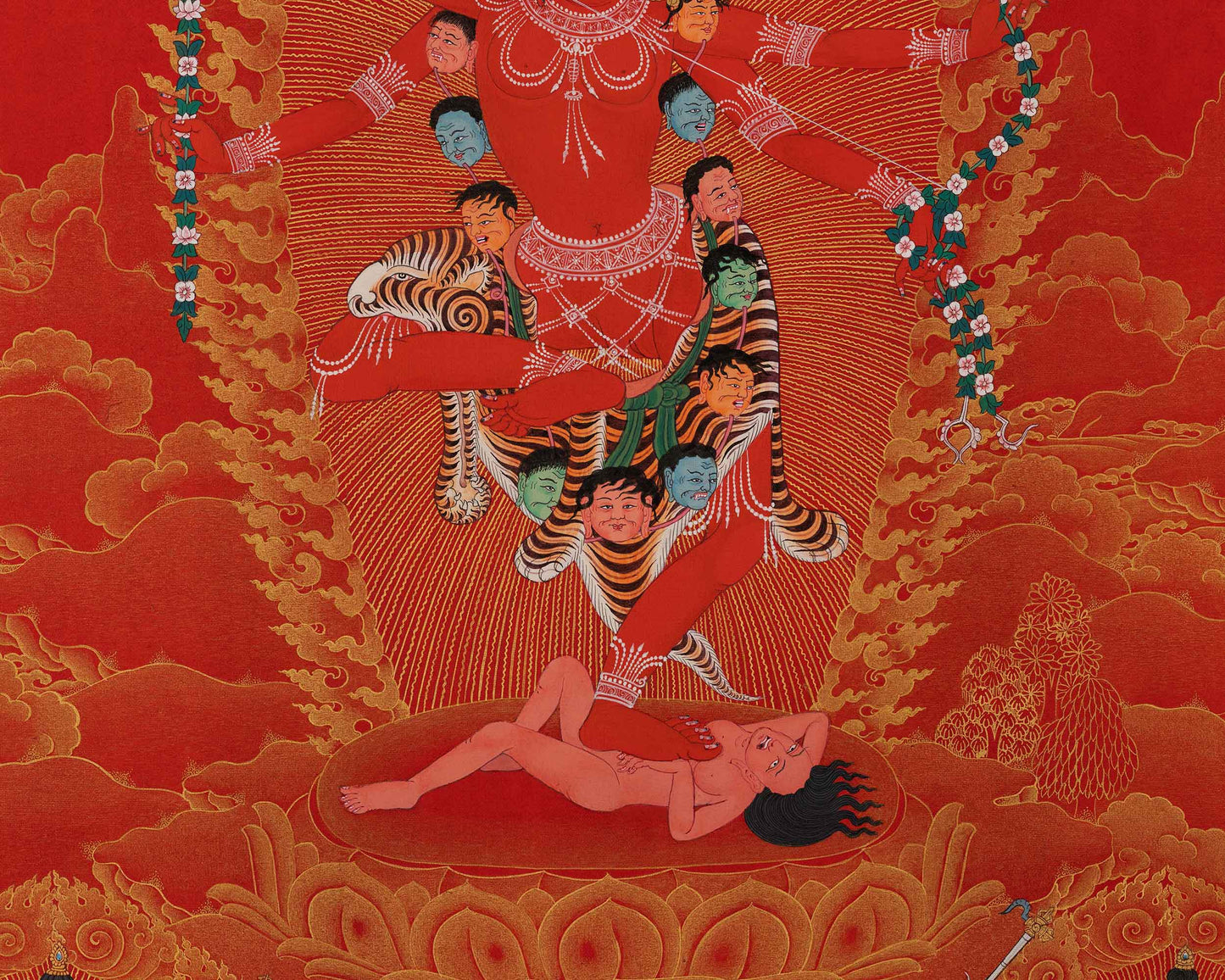 Kurukulle Sadhana Thangka | Kurukulla With Ganesha And Takiraja