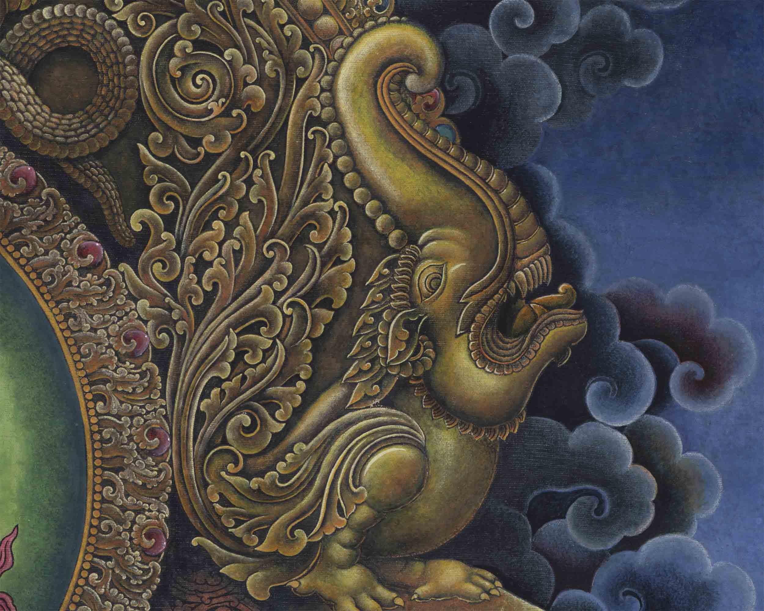 Dzambhala, The Tibetan Deity Of Wealth Nepali Painting| Traditional Newari Giclee Canvas rint