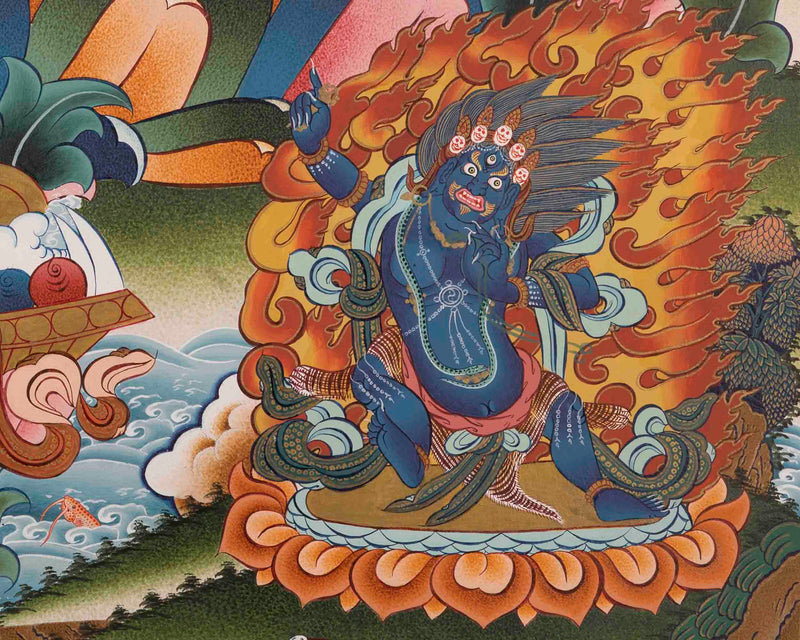 Handpainted Avalokiteshvara Chengrezig  | Yoga Meditation Canvas Art