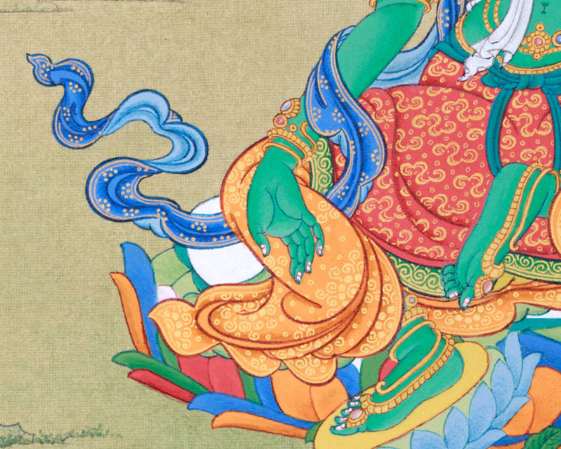 Hand Painted Small Thangka of Green Tara