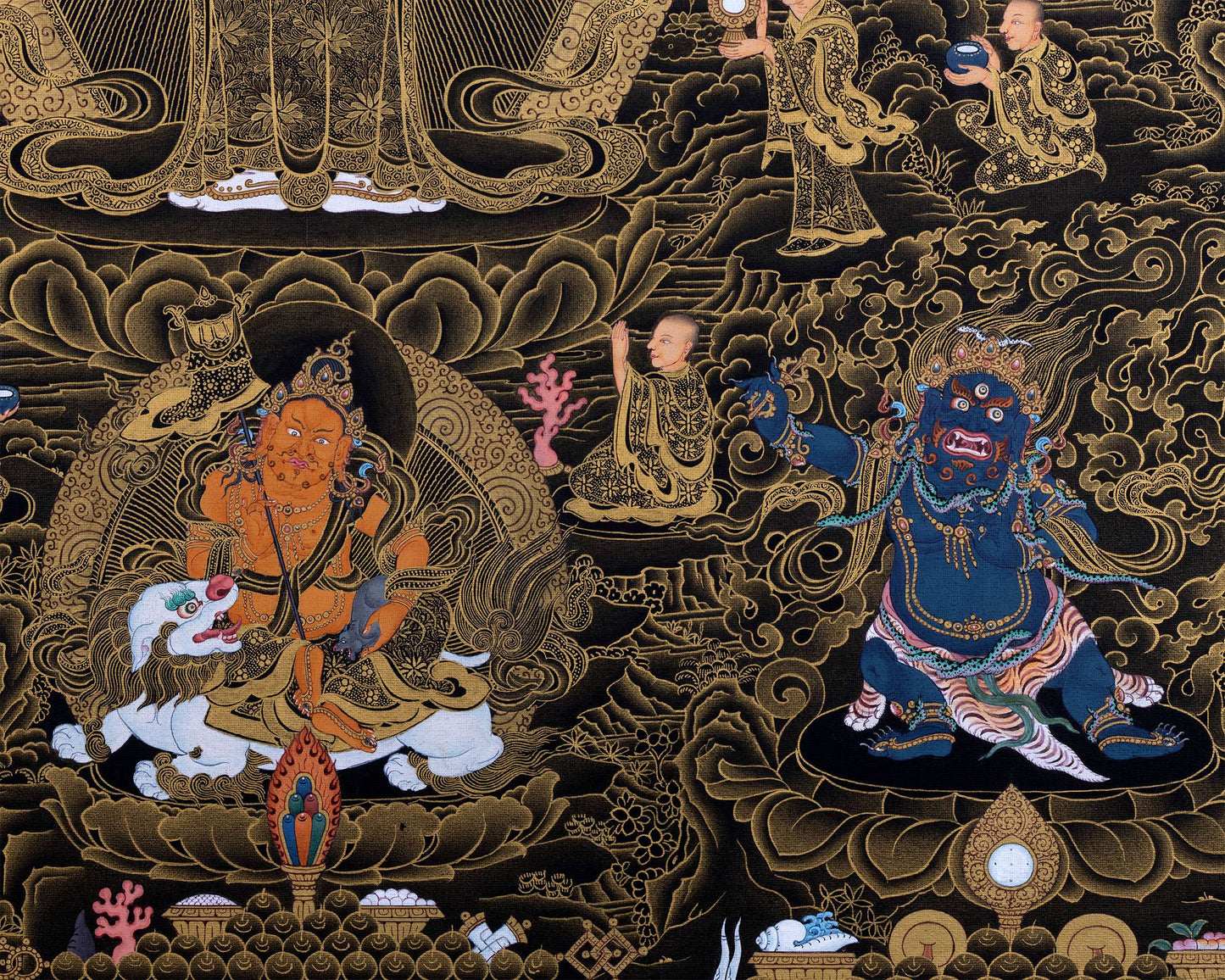 1000 Armed Chenrezig With Guru Rinpoche And Others | Tibetan Thangka Painting