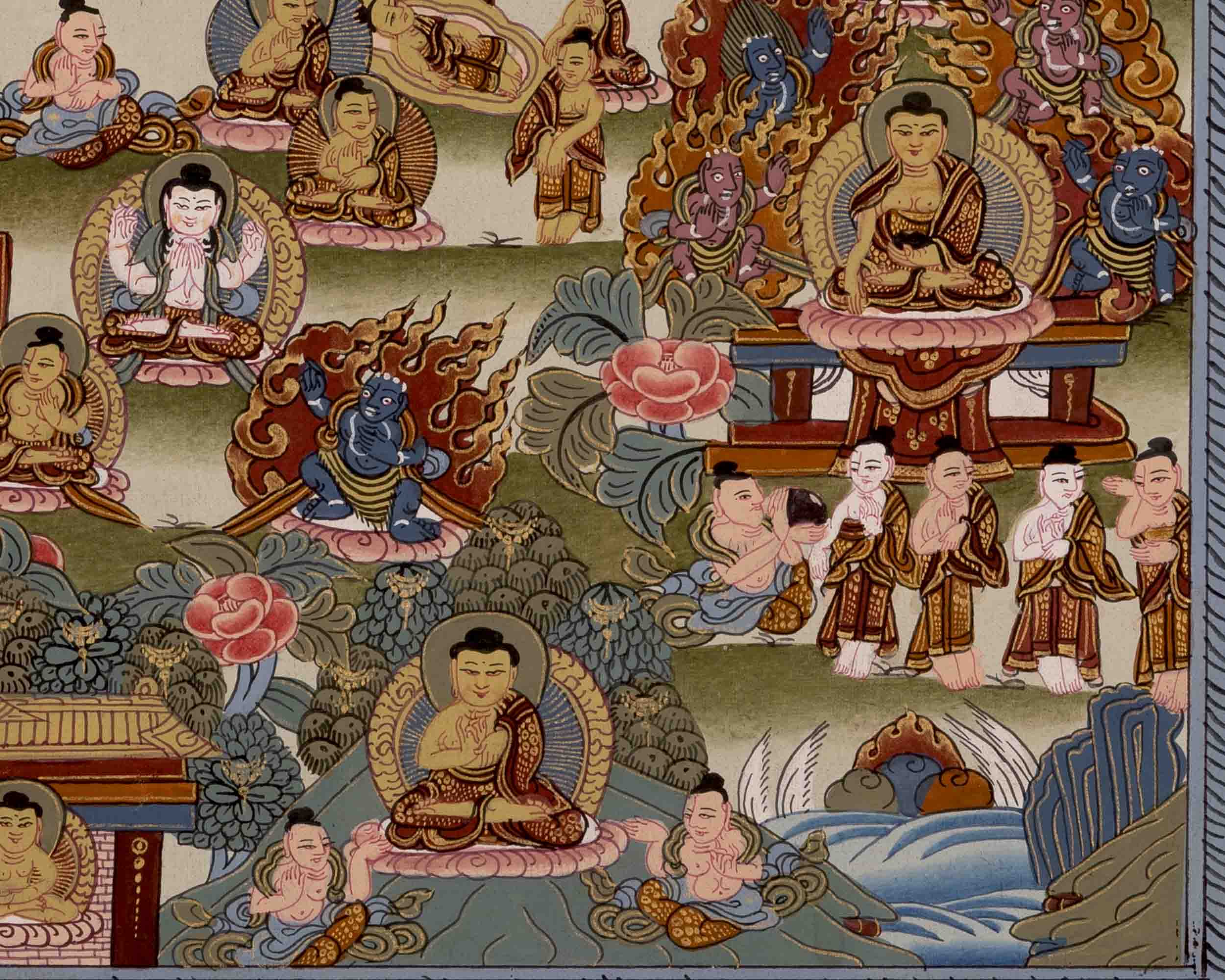 Gautam Buddha's Life Story | Religious Buddhist Thangka | Wall Decors