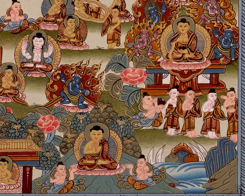 Gautam Buddha's Life Story | Religious Buddhist Thangka | Wall Decors