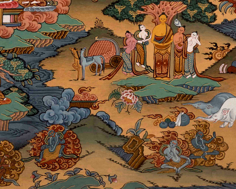 Buddha Life Story | Vintage Tibetan Thangka | Wall Decors