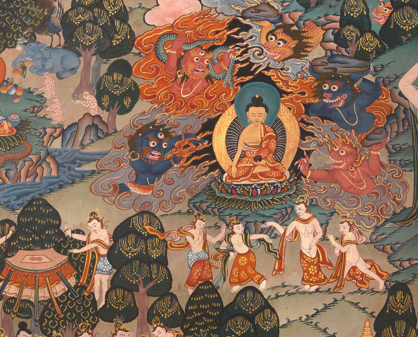 Shakyamuni Buddha Life Story | Vintage Original Hand-Painted Thangka