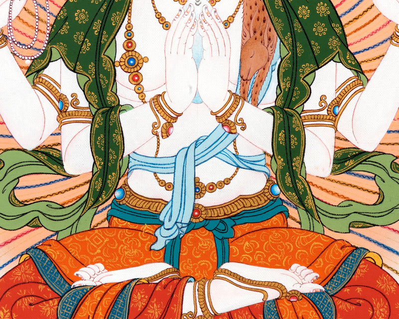 Avalokiteshvara- Chenrezig, Manjushri & Vajrapani Thangka Painting, Tibetan Buddhist Art