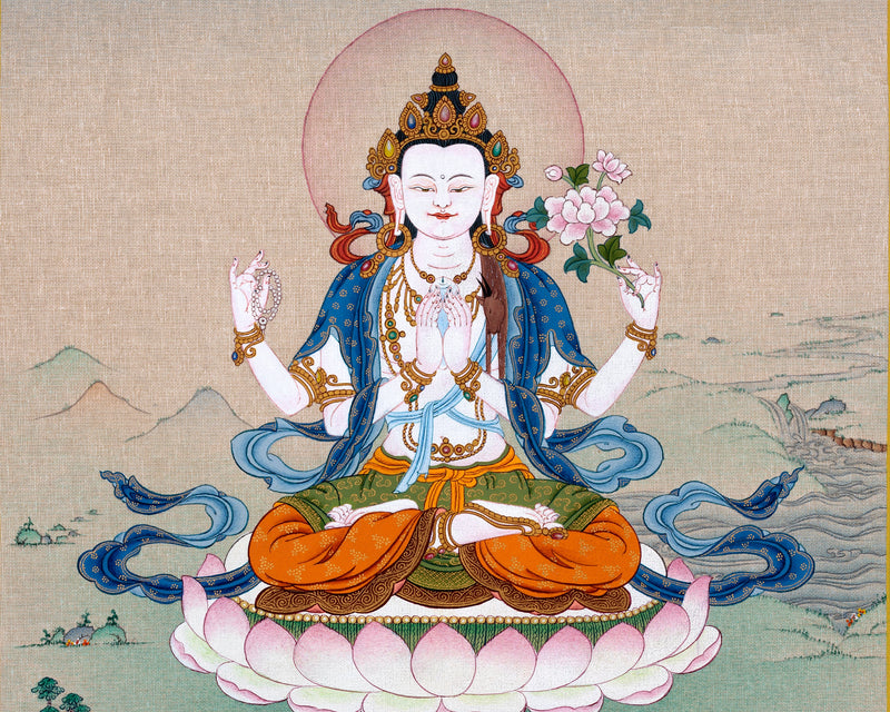 Avalokiteshvara | Chenrezig Buddha Hand-Painted Thangka