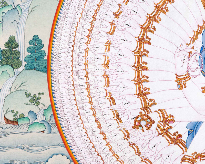 1000 Armed Chenrezig Thangka | Auspicious Buddhist Meditational Deity