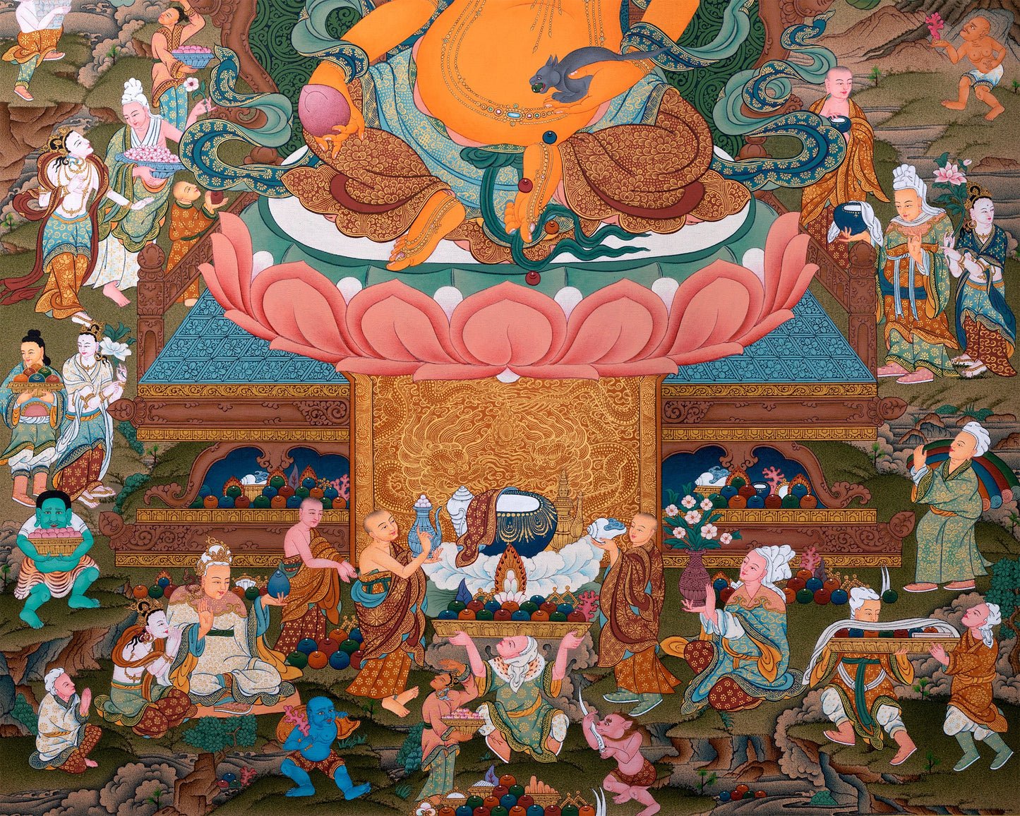 Jambala, Dzambhala Thangka Painting, Tibetan Thangka Print