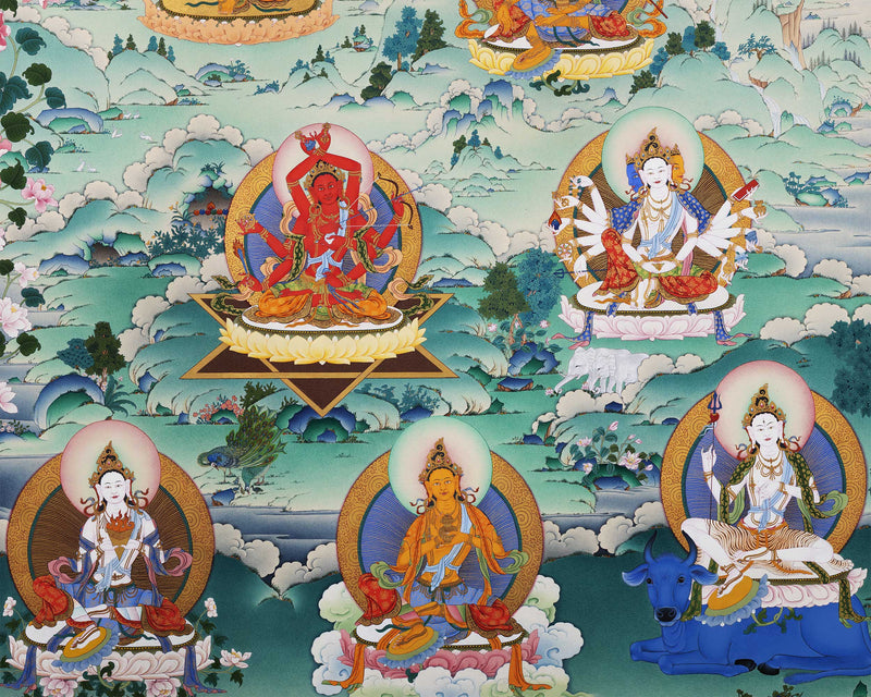 21 Tara Prayer Thangka of Mahasiddha Surya Gupta Tradition | Tibetan Hand Painted Art