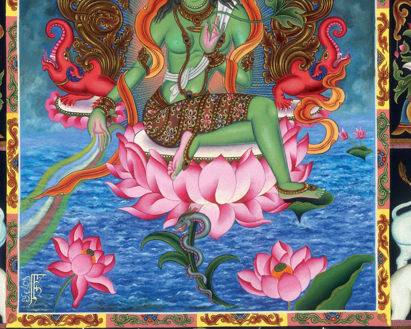 Tibetan Thangka Green Tara Prints | Canvas Digital Prints