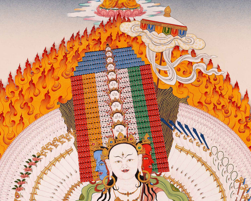 Sitatapatra Thangka Print with Green Tara, White Tara and Chenrezig