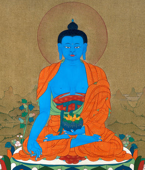 Medicine Buddha Thangka, Hand Painted Tibetan 24K Gold Thangka Painting