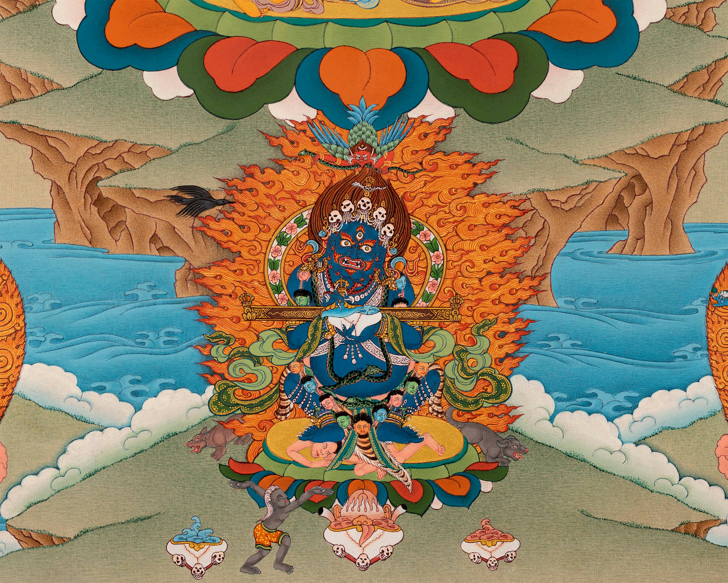 Hevajra with Vajra Nairatmya and the 8 Dakinis, Tibetan Thangka Painting