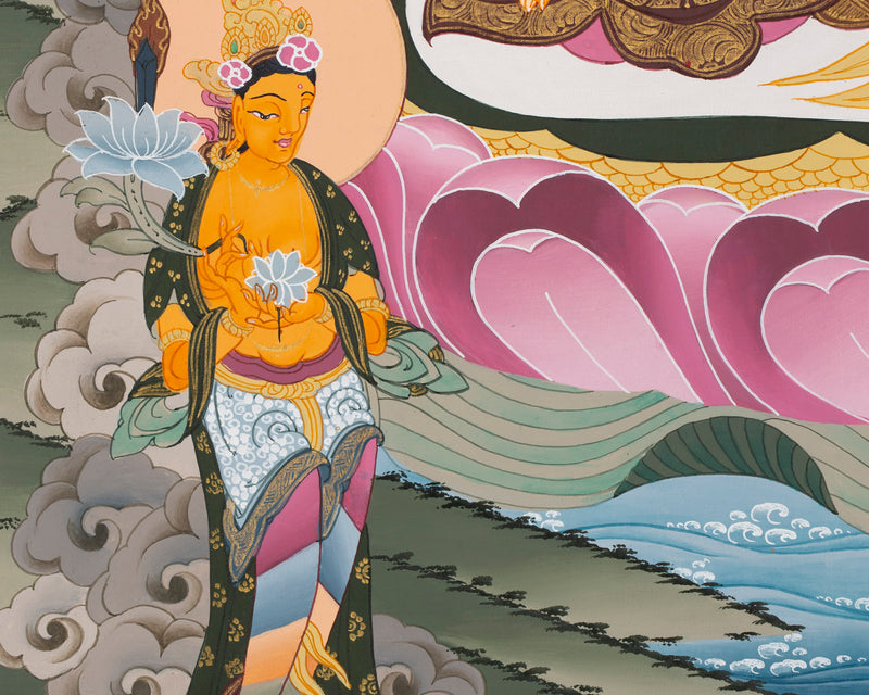 White Tara Thangka Painting | Female Bodhisattva Art | Religious Wall Art